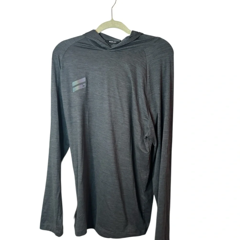Hurley Men’s Long Sleeved Dark Gray Size L Logo Spandex Workout Athletic Hoodie - Picture 2 of 7